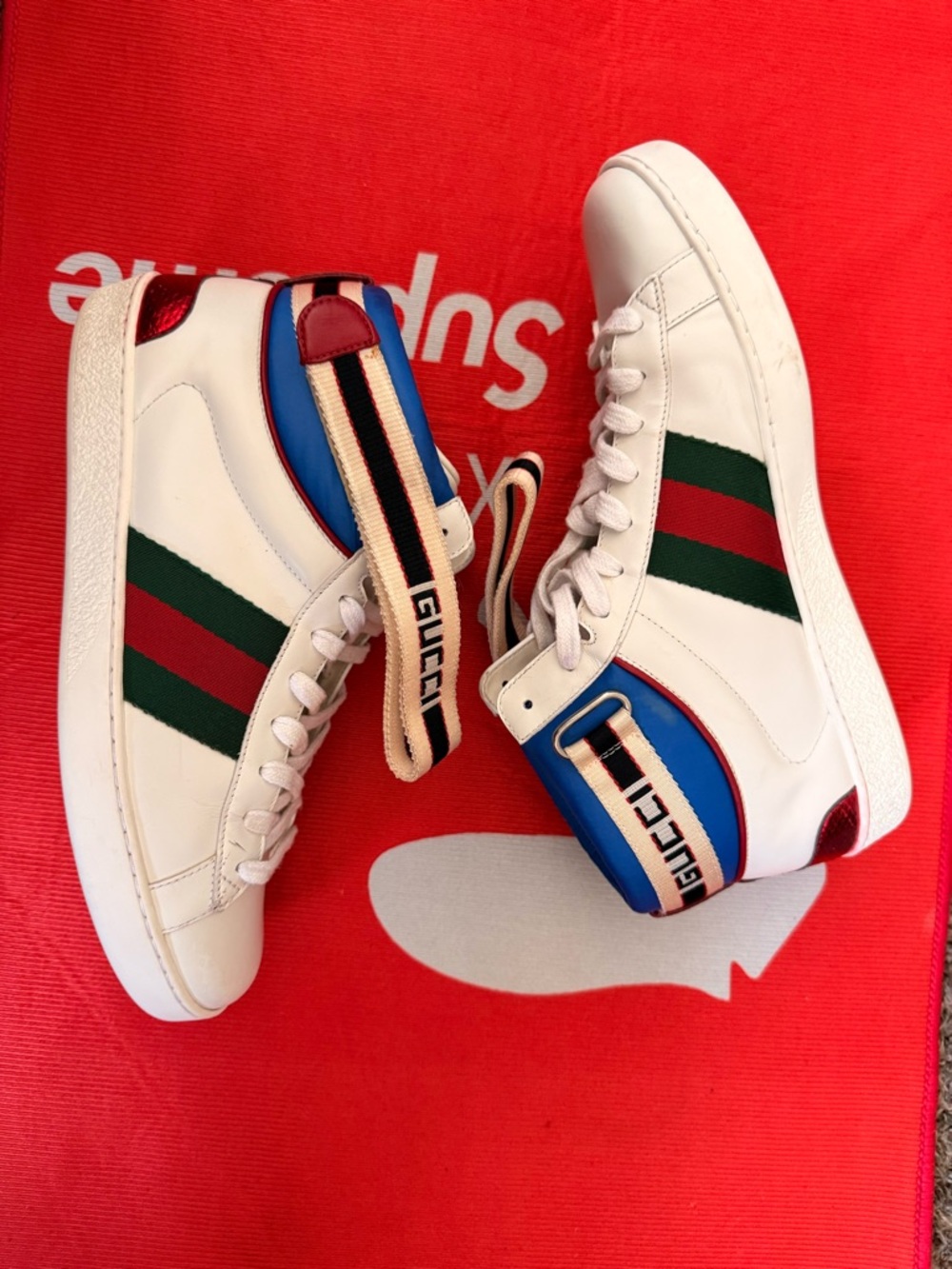 gucci ace stripe high top men’s sneakers PREOWNED EXCELLENT SIZE 7 M No BOX